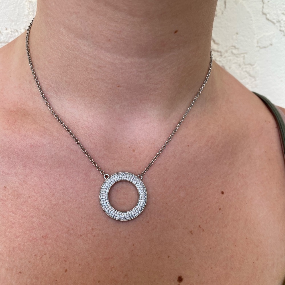 Micro Pave CZ round necklace. NWT